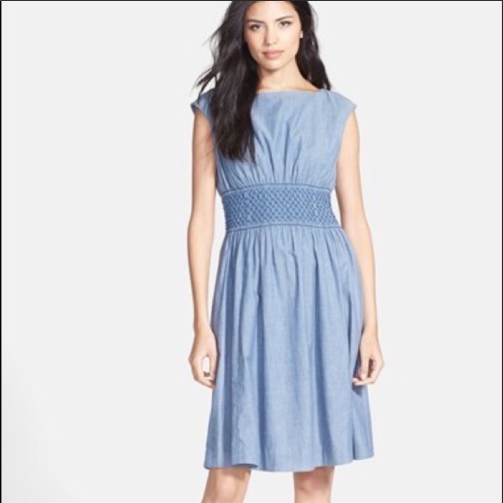 EUC Kate Spade Chambray Midi Dress with Smocking 2